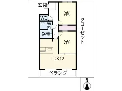 牧の里サンシャインビル(2LDK/2階)の間取り写真