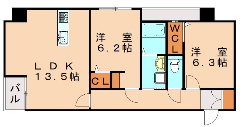 MODERN ASPIRATION 西新クアルト(2LDK/3階)の間取り写真