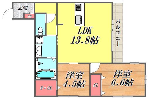 DROOM南塚口(2LDK/3階)の間取り写真