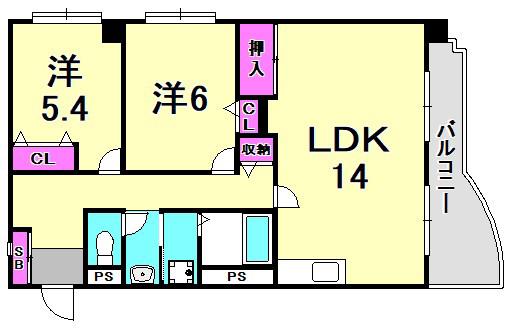 ツイン・アルカディアA(2LDK/1階)の間取り写真