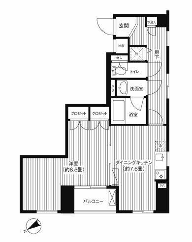麻布イーストコア(1DK/2階)の間取り写真