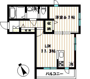 グリシーヌ エヌ(1LDK/1階)の間取り写真