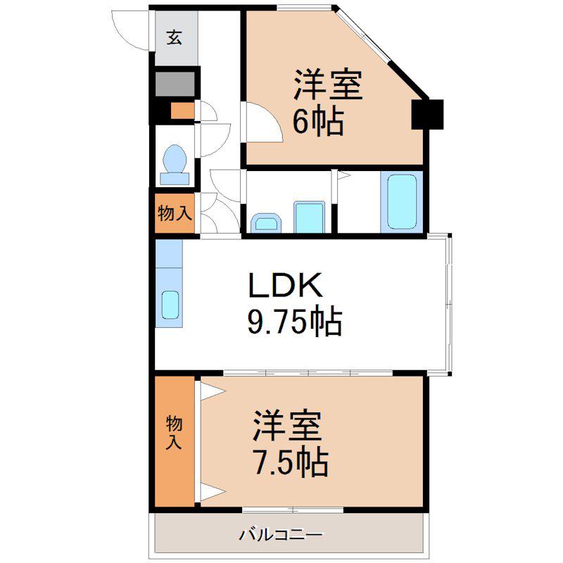 ニューソレイユつるしろ(2LDK/3階)の間取り写真