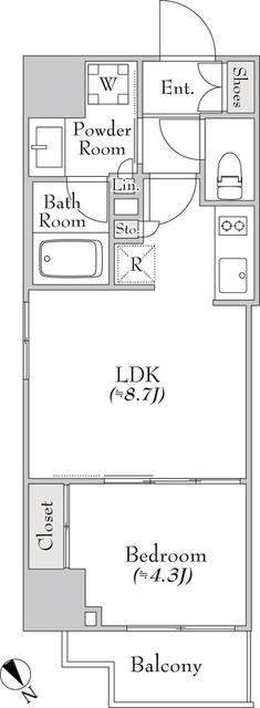 ミリアレジデンス大塚(1LDK/8階)の間取り写真
