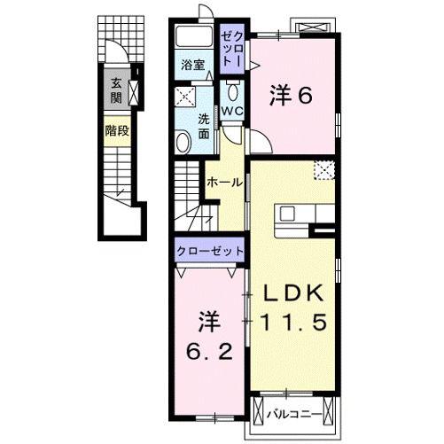 テイク・ヴィレッジ(2LDK/2階)の間取り写真