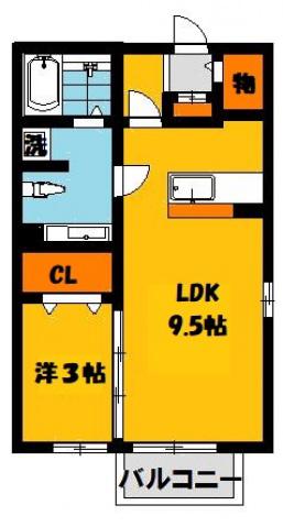 エスポワール西原(1LDK/2階)の間取り写真
