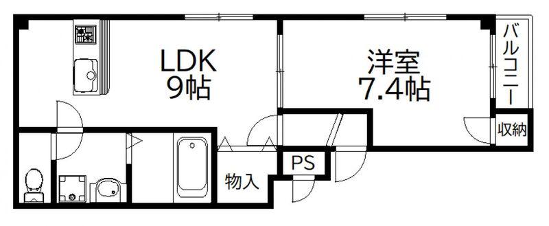 コムディッソテノール武庫之荘(1LDK/2階)の間取り写真