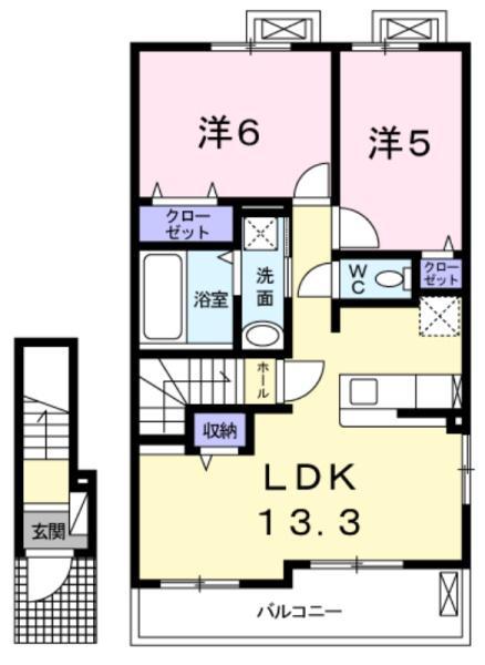 フラン・アンジュ Ⅲ(2LDK/2階)の間取り写真