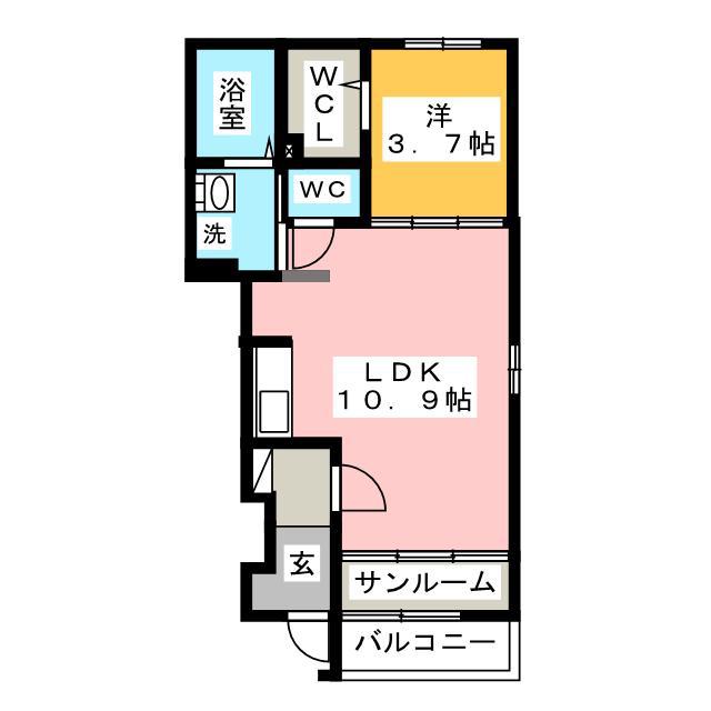 スリーピースA(1LDK/1階)の間取り写真