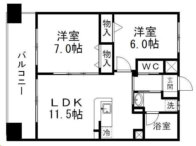 リビングステージ木町通(2LDK/12階)の間取り写真