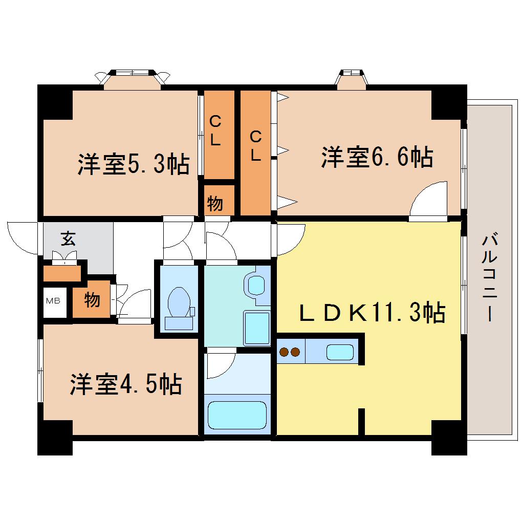 カルトセゾン鶴ヶ谷東(3LDK/6階)の間取り写真
