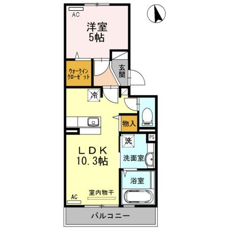 エスポワール中村(1LDK/2階)の間取り写真