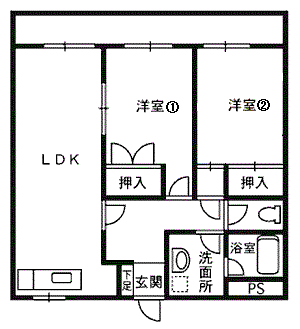 ハイツ北山(2LDK/1階)の間取り写真