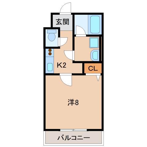 KOKOCHI北中島(1K/2階)の間取り写真