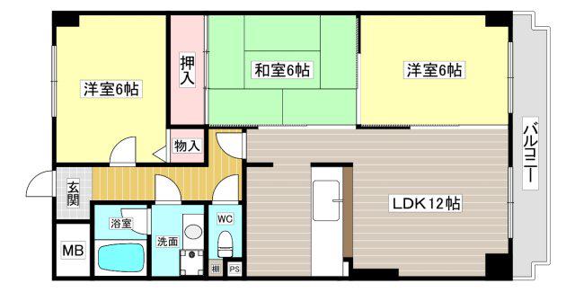 ロイヤルシャトー門戸(3LDK/6階)の間取り写真