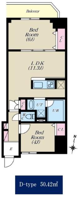 S-RESIDENCE菊川RIVIE(2LDK/5階)の間取り写真