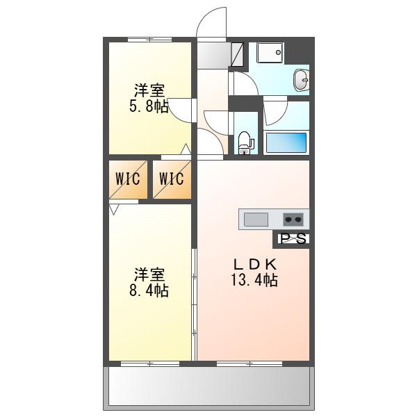 GARDENCOURT CIRUELA(2LDK/2階)の間取り写真
