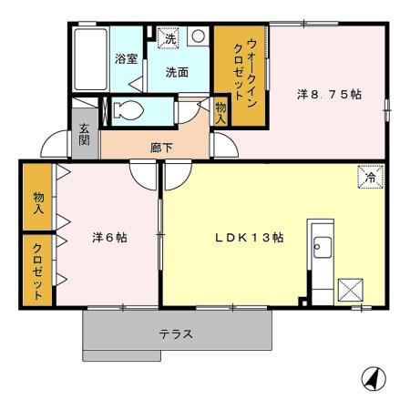 セジュール池鯉鮒B(2LDK/1階)の間取り写真