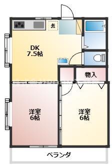 コーポカトレア(2DK/2階)の間取り写真