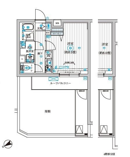 リライア西調布(1K/4階)の間取り写真