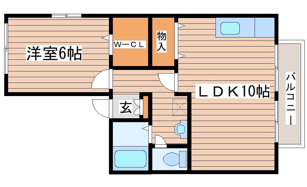 ハイカムールA(1LDK/2階)の間取り写真