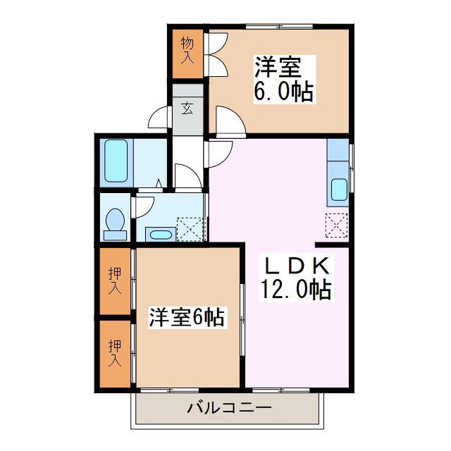 セジュール小岩井(2LDK/2階)の間取り写真