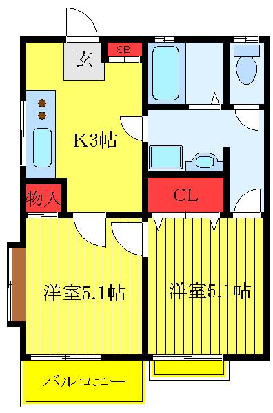 山下荘(2K/2階)の間取り写真