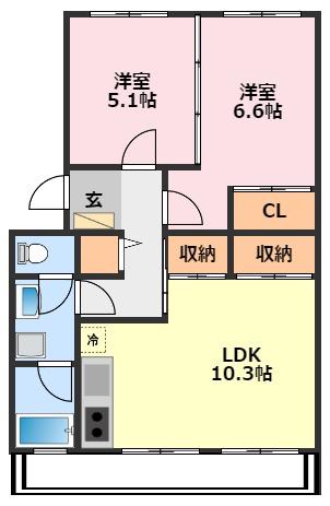 マンションサンエポック(2LDK/1階)の間取り写真
