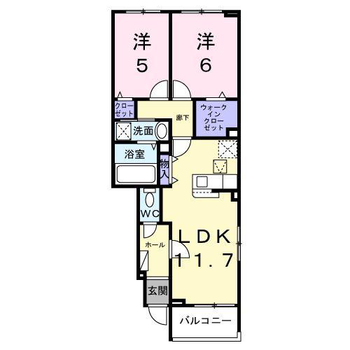 プラシードII(2LDK/1階)の間取り写真