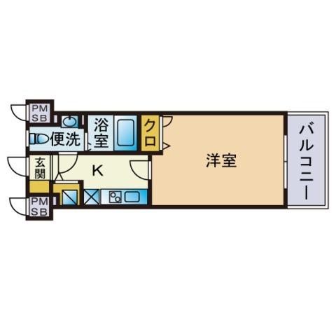 エンクレスト天神Ⅲ(1K/12階)の間取り写真