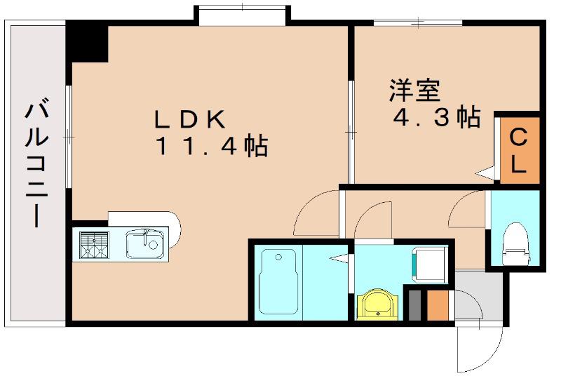 ヴォーヌンク博多駅東(1LDK/4階)の間取り写真