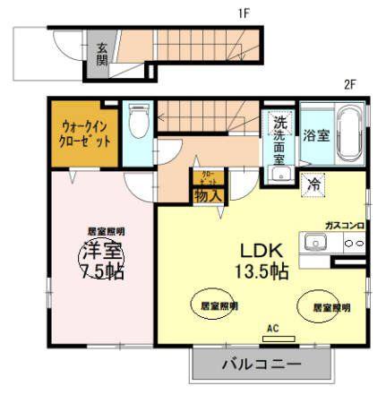 レシェンテ茨木A棟(1LDK/2階)の間取り写真