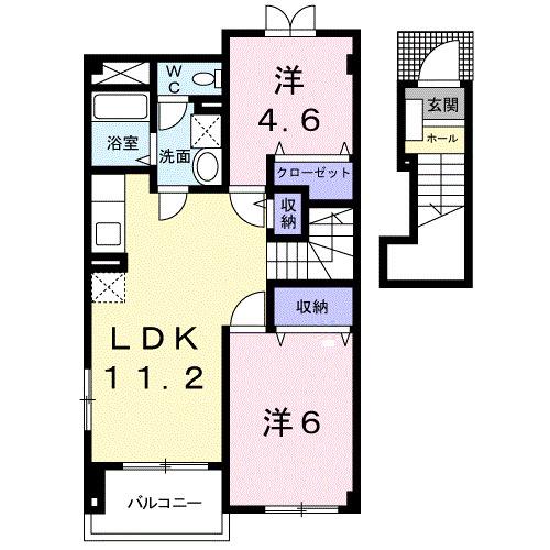 ヴィラフリーデンC(2LDK/2階)の間取り写真