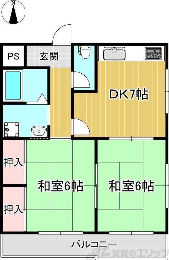 グリーンピア高槻(2DK/2階)の間取り写真
