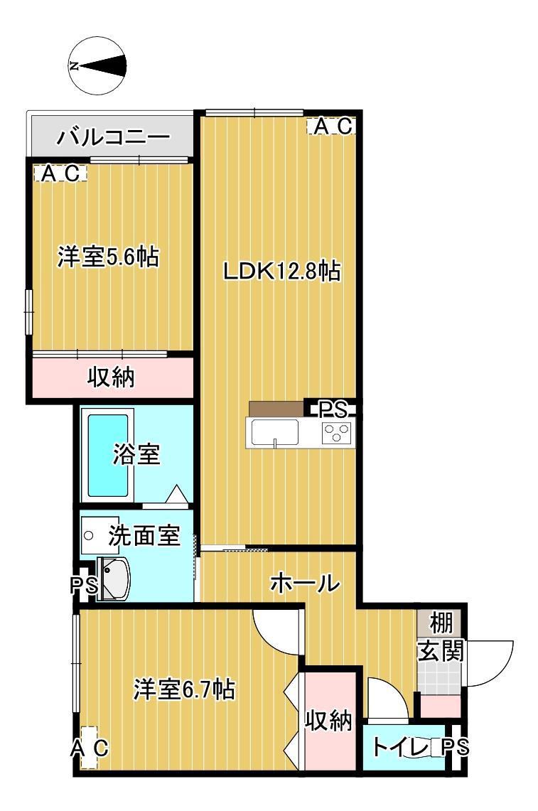 ユアメゾン岡本(2LDK/2階)の間取り写真