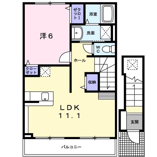 ジュイール(1LDK/2階)の間取り写真