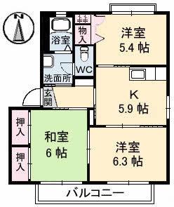 グランコート浅野 A棟(3K/2階)の間取り写真