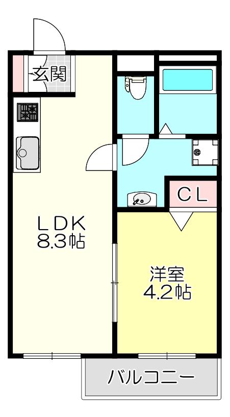 DIAS東石切町(1LDK/2階)の間取り写真