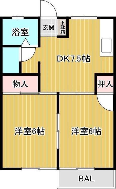 サニーハイツみわ7(2DK/1階)の間取り写真