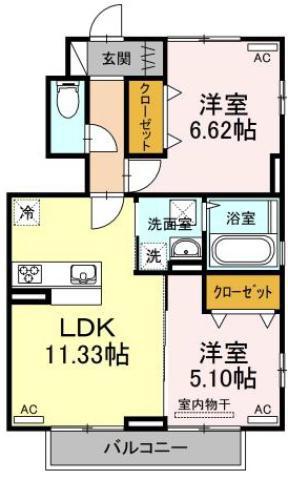 マリーゴールド A棟(2LDK/1階)の間取り写真