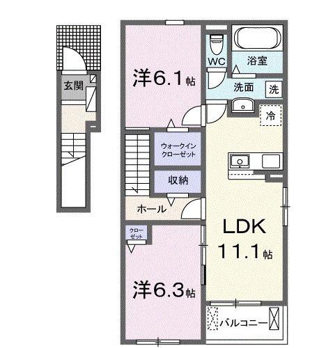 ロイヤル 信濃 A(2LDK/2階)の間取り写真
