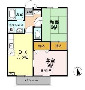 ファミール東琴芝(2DK/1階)の間取り写真