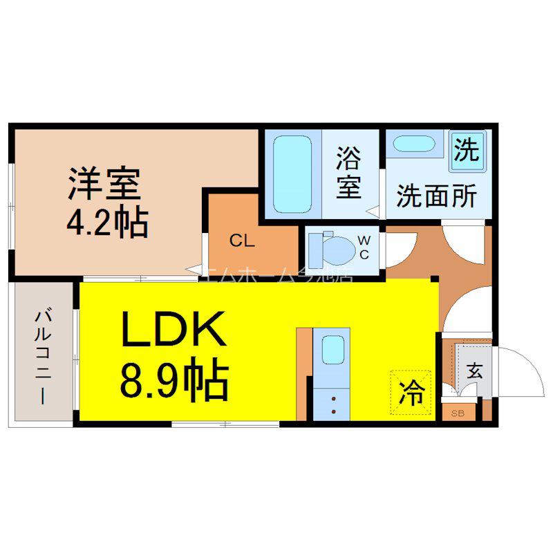 モメンタム志賀本通(1LDK/3階)の間取り写真