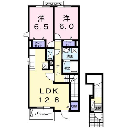 サニーコートB(2LDK/2階)の間取り写真