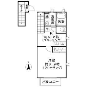 ウィスタリア(1K/2階)の間取り写真