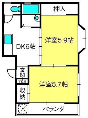 ジュンコーポ(2DK/3階)の間取り写真