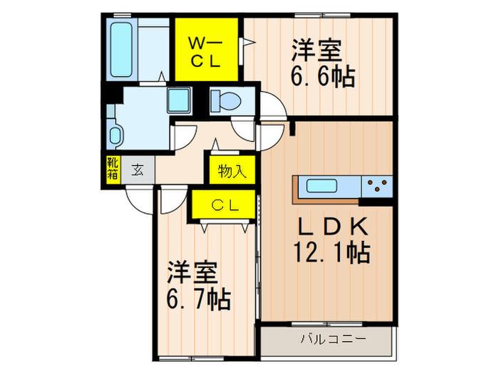 SAINT FLEURE 雅 A棟(2LDK/2階)の間取り写真