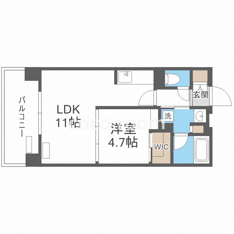 アジュールコート福島(1LDK/9階)の間取り写真