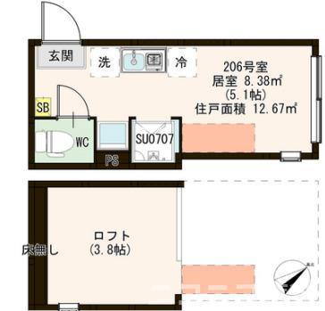 ハーモニーテラス宮本町IV(ワンルーム/2階)の間取り写真