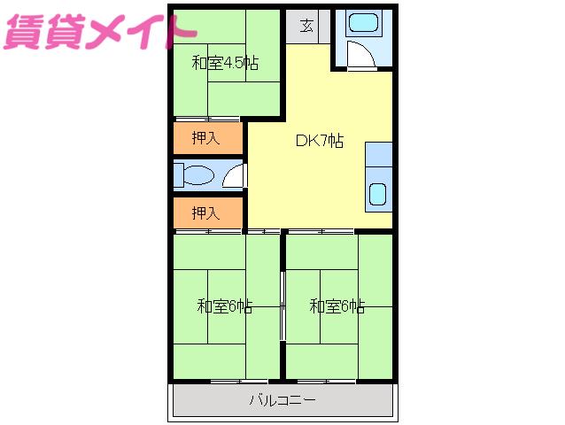 サングリーン鈴鹿(3DK/1階)の間取り写真